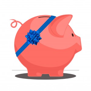 Piggy bank with a bow