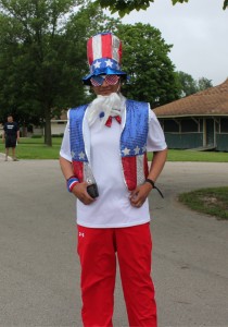 Man with a red white and blue hat