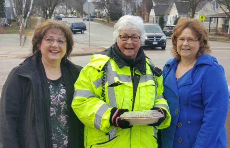 Horicon Bank employees bring pie to crossing guard